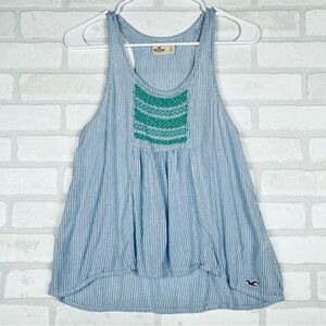 Hollister Blue White Striped Sleeveless Embroidered Tank, Light, Size Small‎